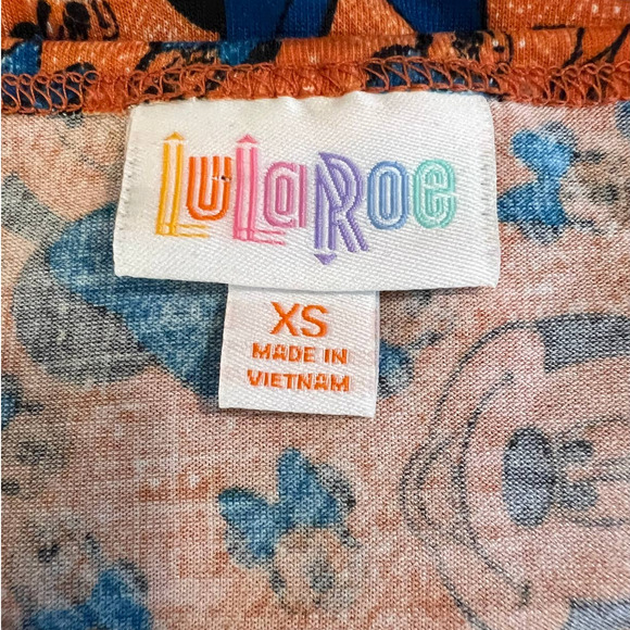 New LuLaRoe Disney Irma Hi-Lo Tunic Orange and Blue Minnie Mouse w/Bows Size XS - Picture 5 of 9